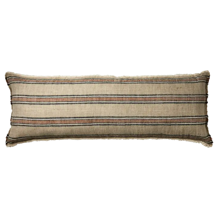 FUNDA COJIN BEIGE CON RAYAS MARRON Y NEGRO 110x40cm
