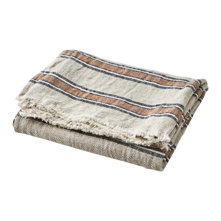 MANTA BEIGE CON RAYAS MARRONES Y NEGRO 200x130cm