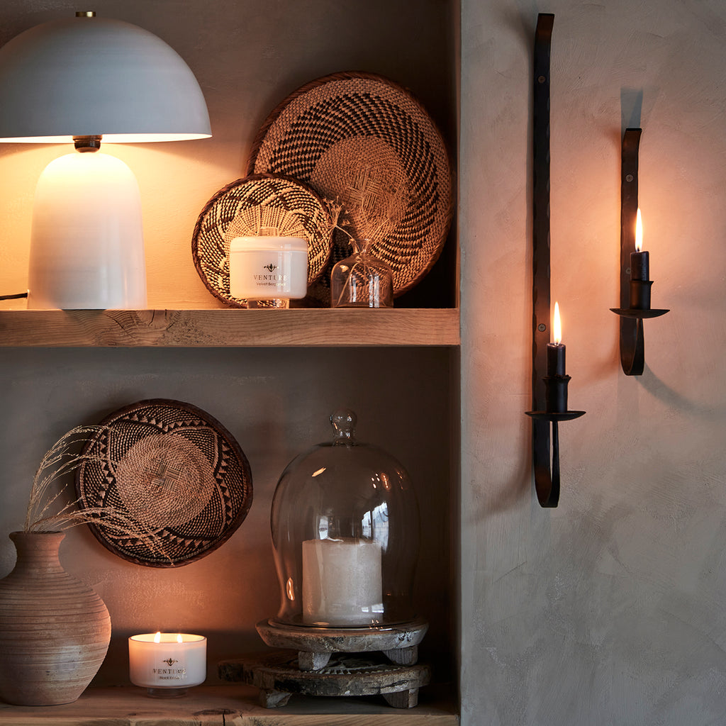 Aplique de pared para vela en negro