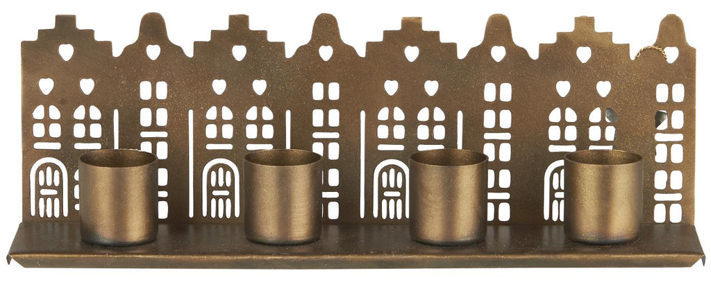 Portavelas con fachadas de casas
