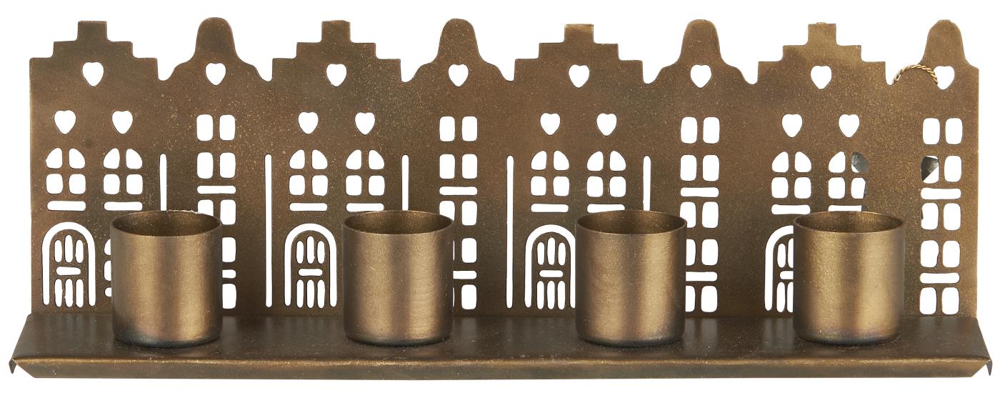 Portavelas con fachadas de casas