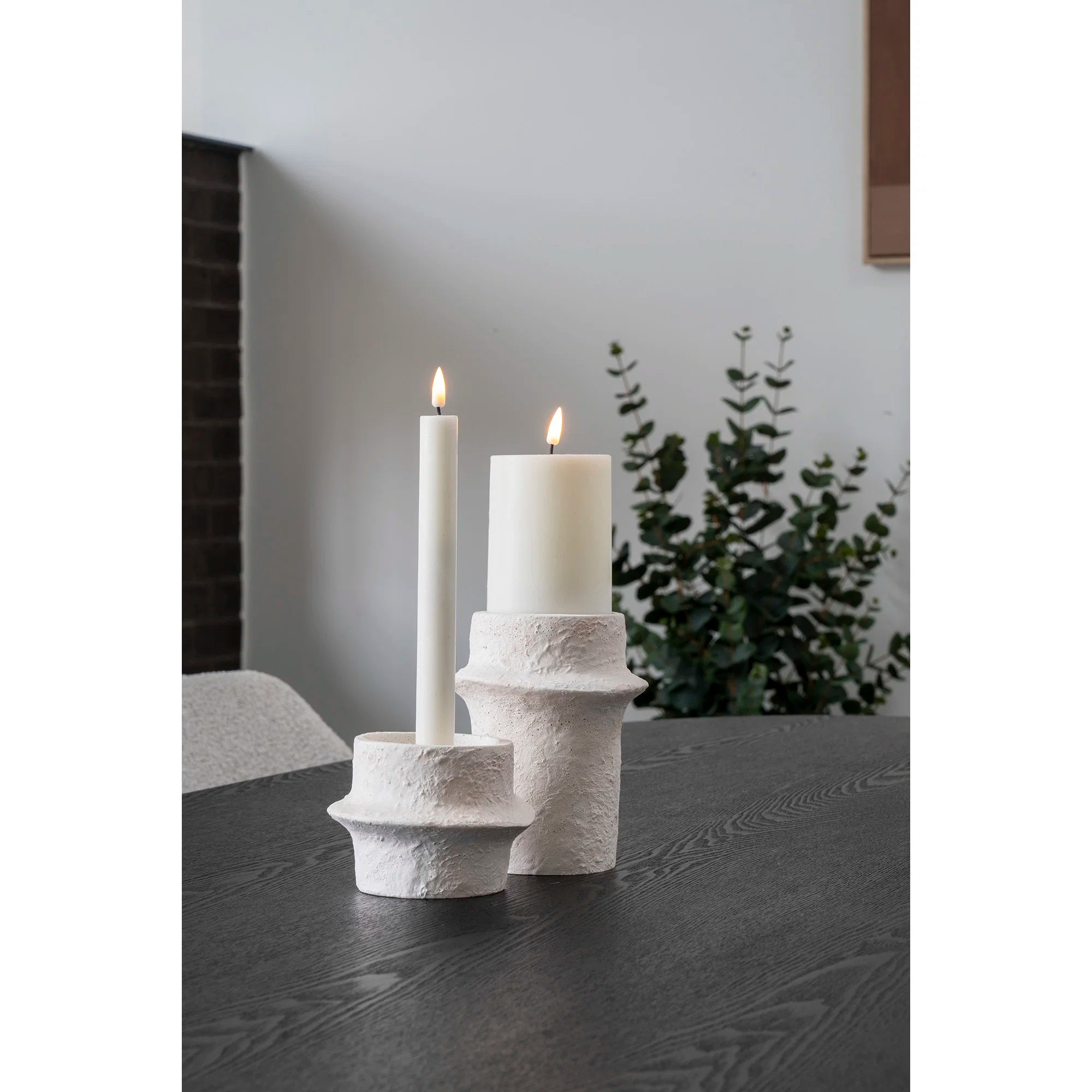 Set de 2 Portavelas de Cemento Blanco