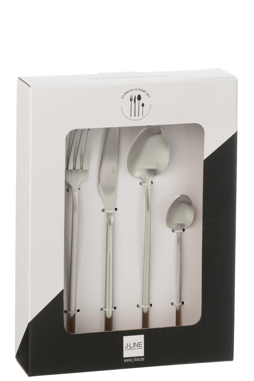 Caja de cubiertos de acero inoxidable mate | 24 piezas