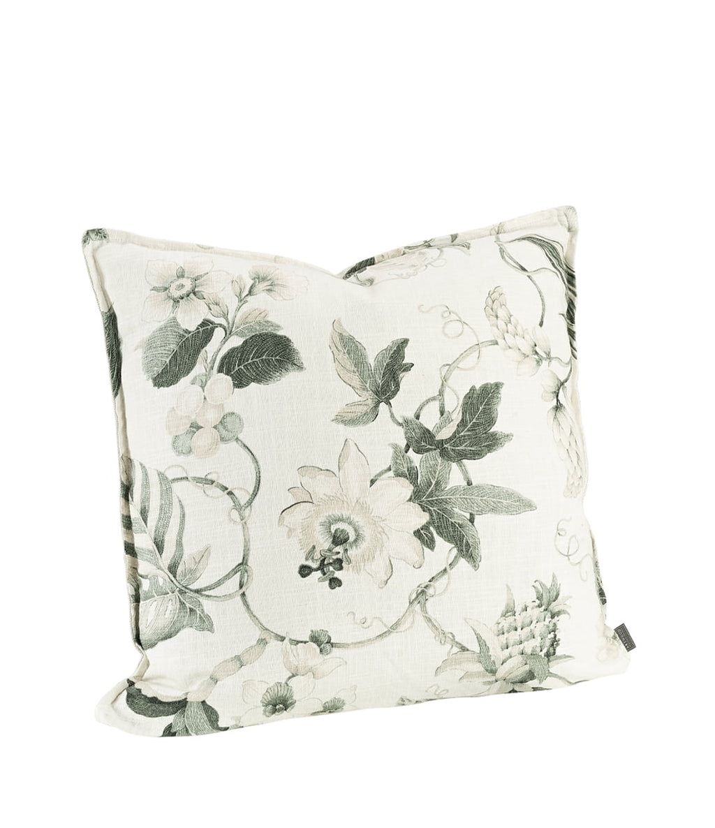 Funda de cojín floral verde y crudo | 60 x 40 cm