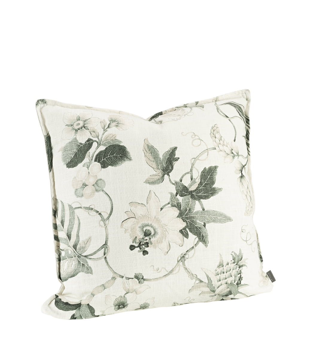 Funda de cojín floral verde y crudo | 60 x 40 cm