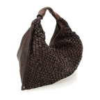 Bolso de hombro "ATENA" en piel de vacuno teñida en prenda con tejido.Marrón