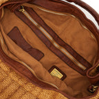 Bolso de hombro "ATENA" en tejido de rafia teñido en prenda y piel de vacuno.