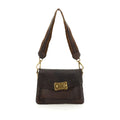 Bolso bandolera "AGNESE" de piel de vacuno teñida en prenda con correa de cinta para el hombro.Marrón