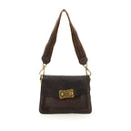 Bolso bandolera "AGNESE" de piel de vacuno teñida en prenda con correa de cinta para el hombro.Marrón