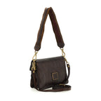 Bolso bandolera "AGNESE" de piel de vacuno teñida en prenda con correa de cinta para el hombro.Marrón