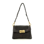 Bolso bandolera "AGNESE" en piel de vacuno tejida teñida en prenda. Color Marrón