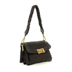 Bolso bandolera "AGNESE" en piel de vacuno tejida teñida en prenda. Color Marrón