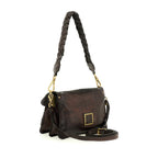 Bolso bandolera "AGNESE" en piel de vacuno tejida teñida en prenda. Color Marrón