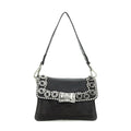 Bolso bandolera "AGNESE" de piel de vacuno teñida en prenda, con costuras y trabillas.  Color: Gris