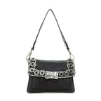Bolso bandolera "AGNESE" de piel de vacuno teñida en prenda, con costuras y trabillas.  Color: Gris