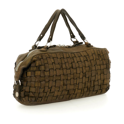 Bolso bowling en piel de vacuno tejida y teñida en prenda
