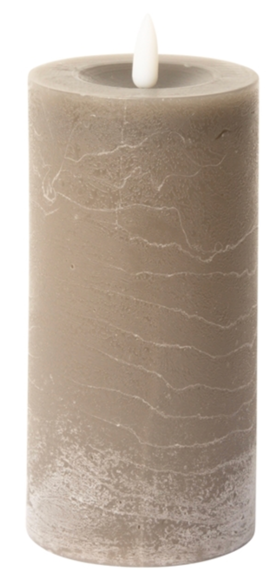 VELA LED CILÍNDRICA, RÚSTICA, COLOR GRIS 15xØ7,5cm