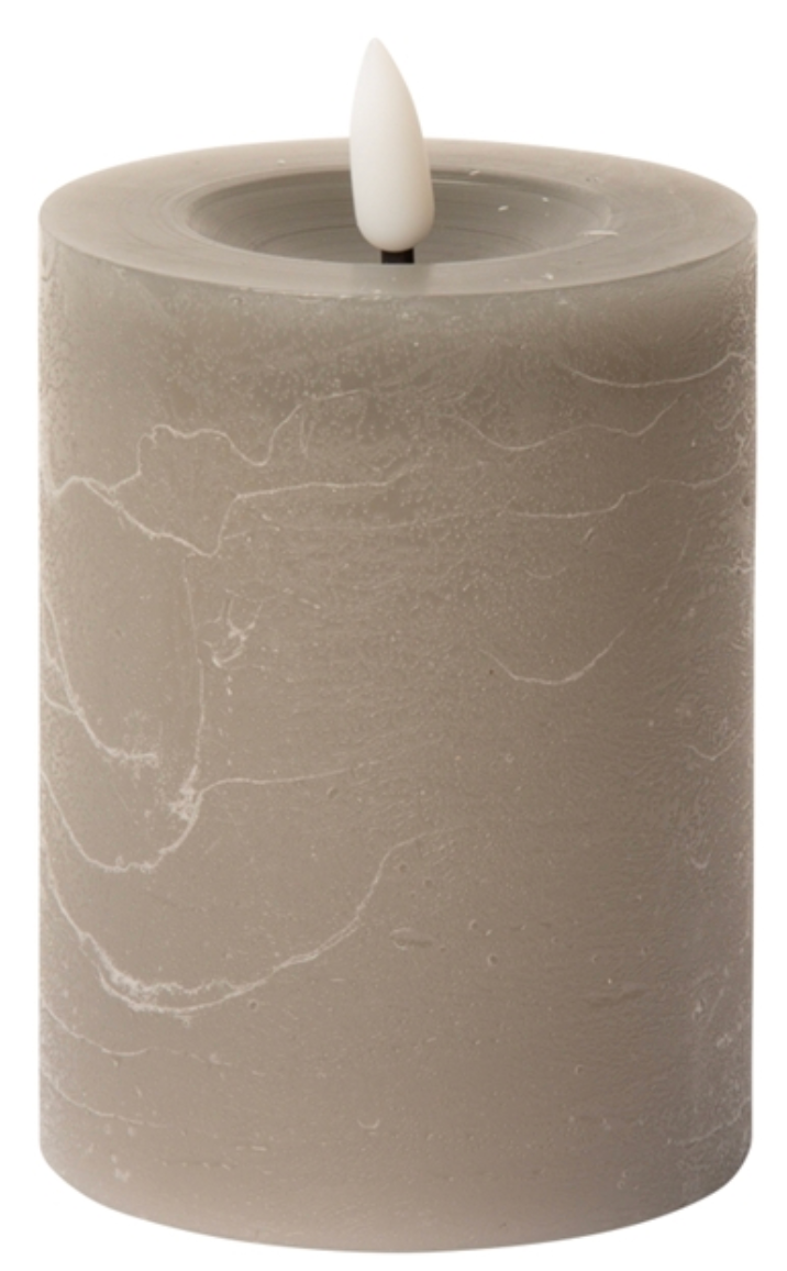 VELA LED CILÍNDRICA, RÚSTICA, COLOR GRIS 10xØ7,5cm