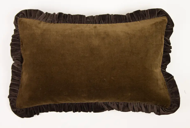 FUNDA DE COJÍN DE TERCIOPELO OLIVA Y CAFÉ 30 x 50 cm