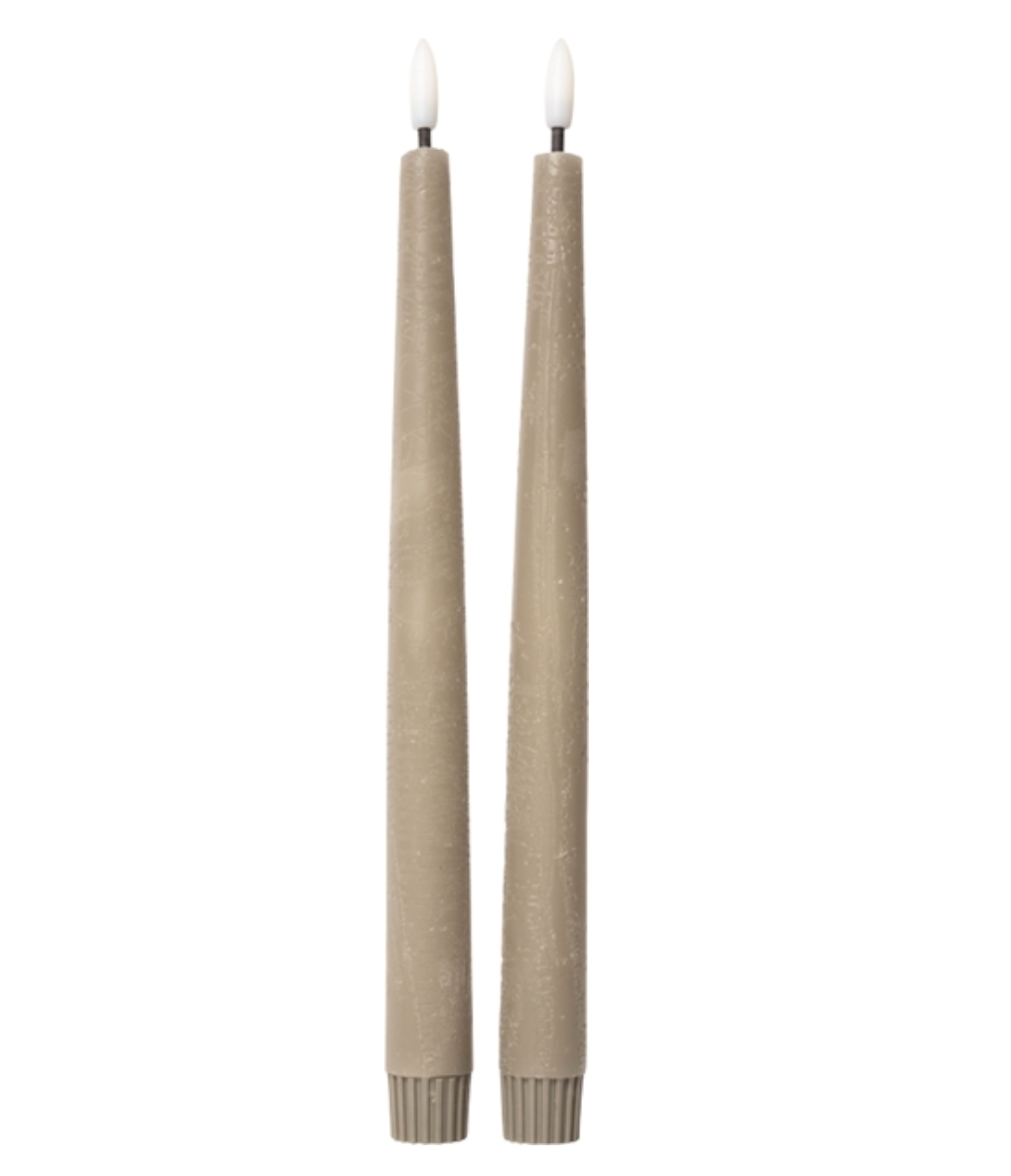 VELA LED CÓNICA, RÚSTICA, COLOR GRIS 25,5xØ2,2cm