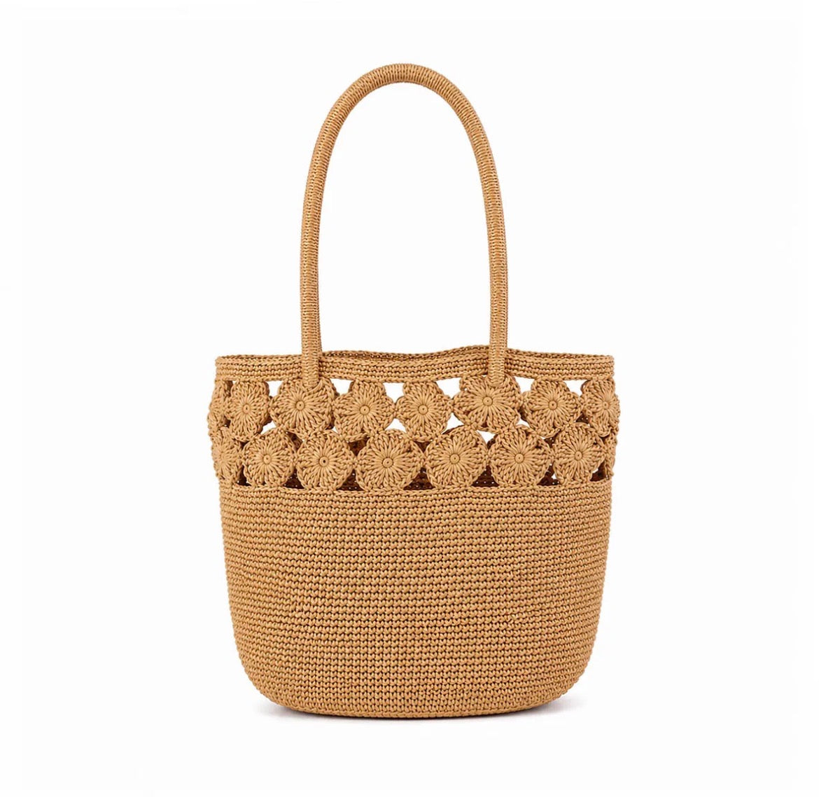 Bolso Shopper de Rafia con Flores