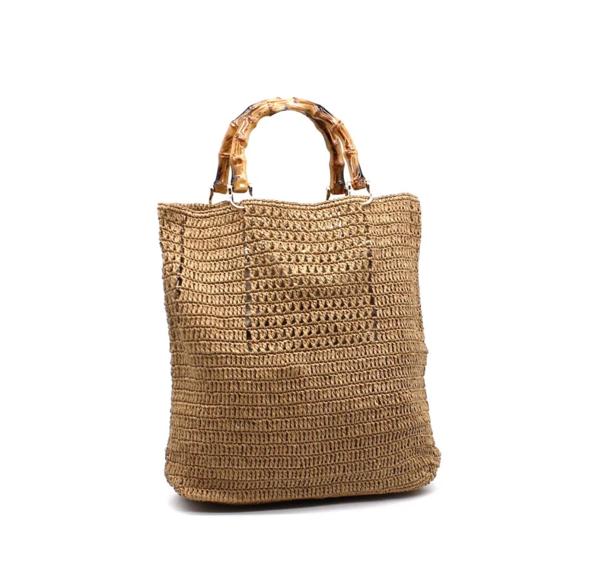 Bolso Shopper de Rafia con Asa de Bambú