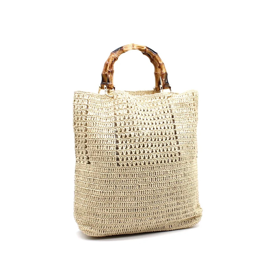 Bolso Shopper de Rafia con Asa de Bambú
