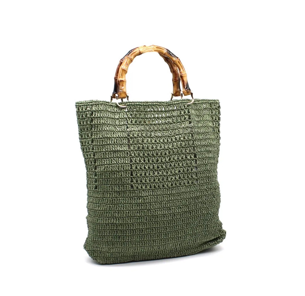 Bolso Shopper de Rafia con Asa de Bambú