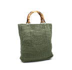 Bolso Shopper de Rafia con Asa de Bambú