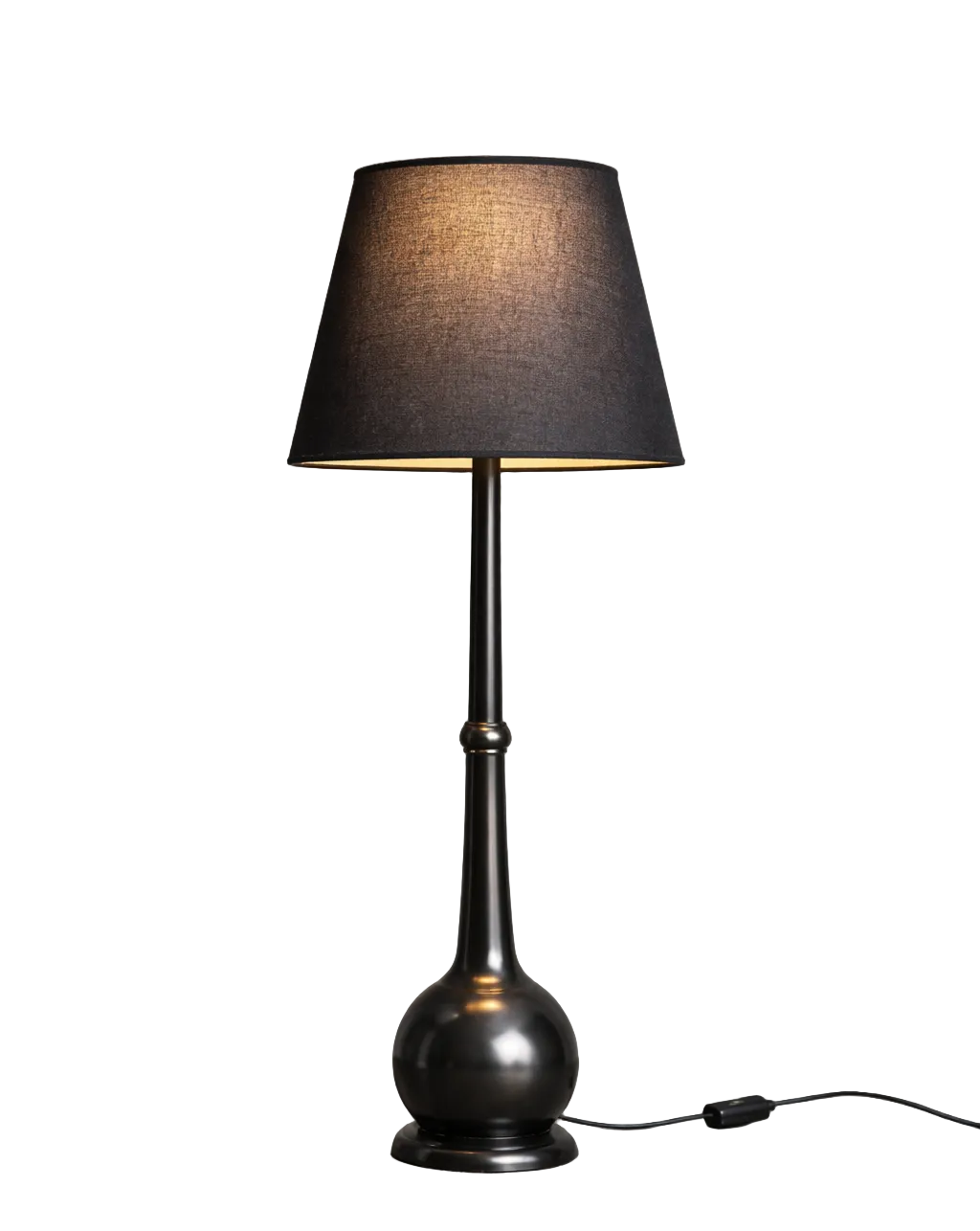 Lámpara de metal negro con pantalla de algodón negro