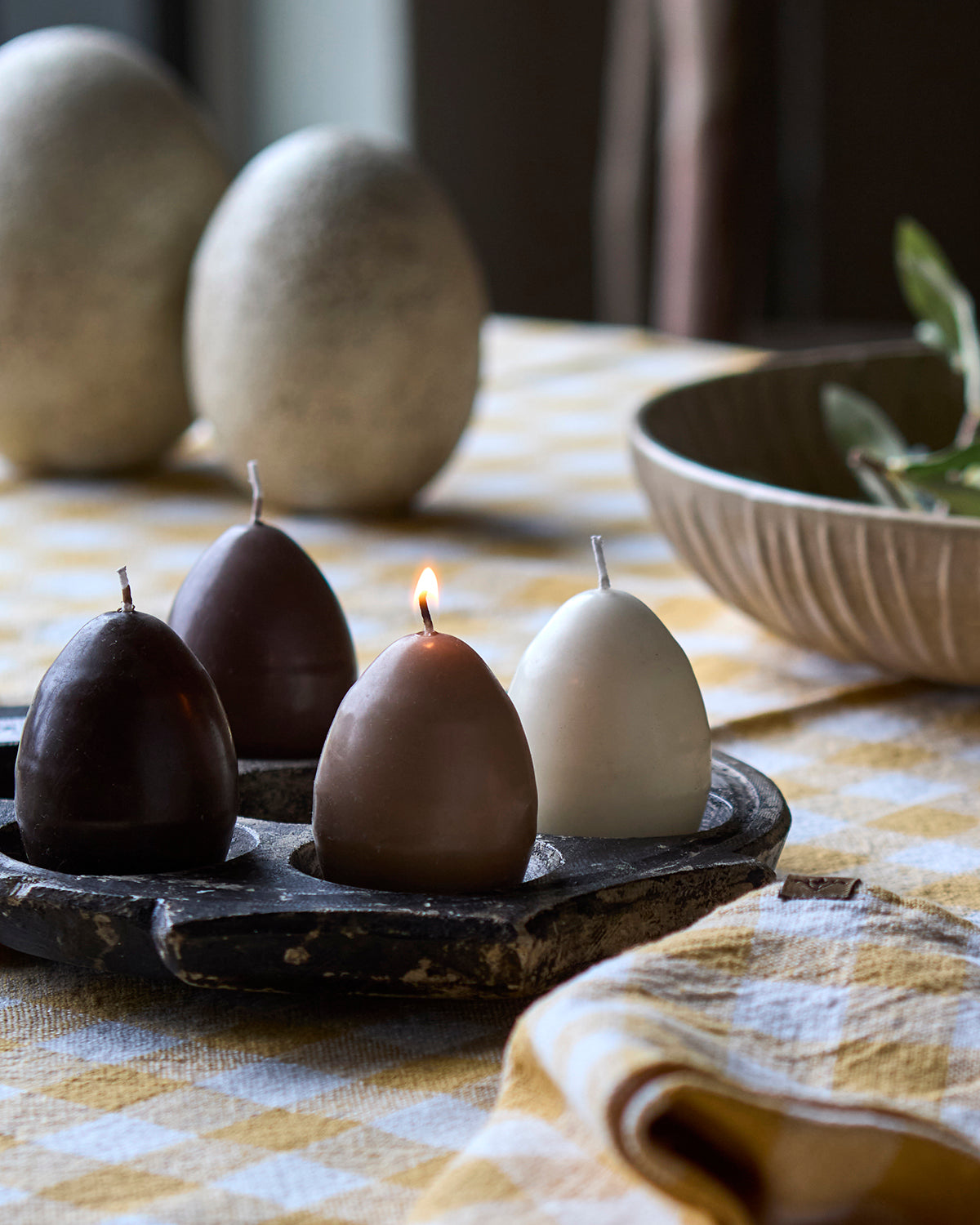 Velas huevo tonos naturales (pack de 4)