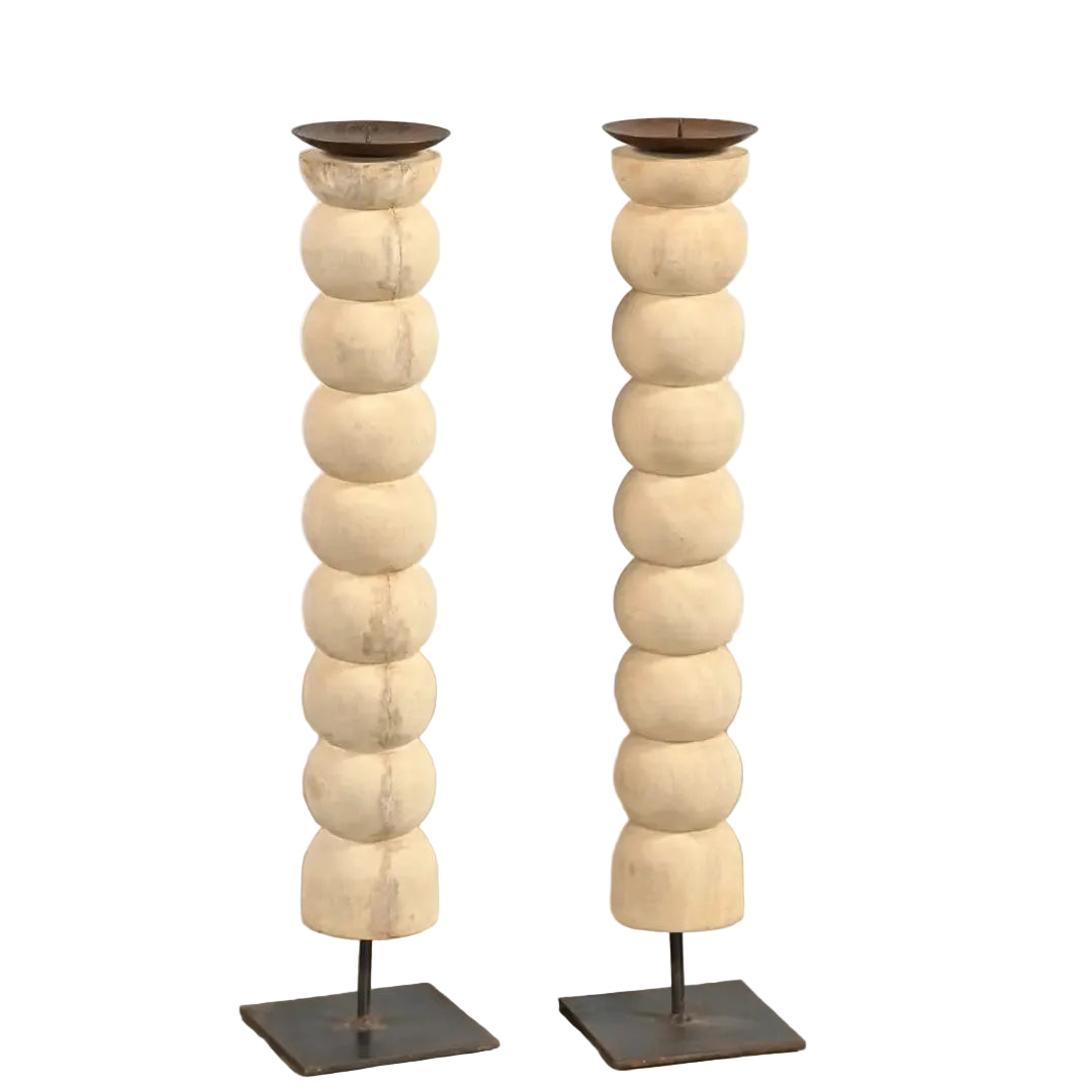Candelabro vintage de madera blanqueada | M