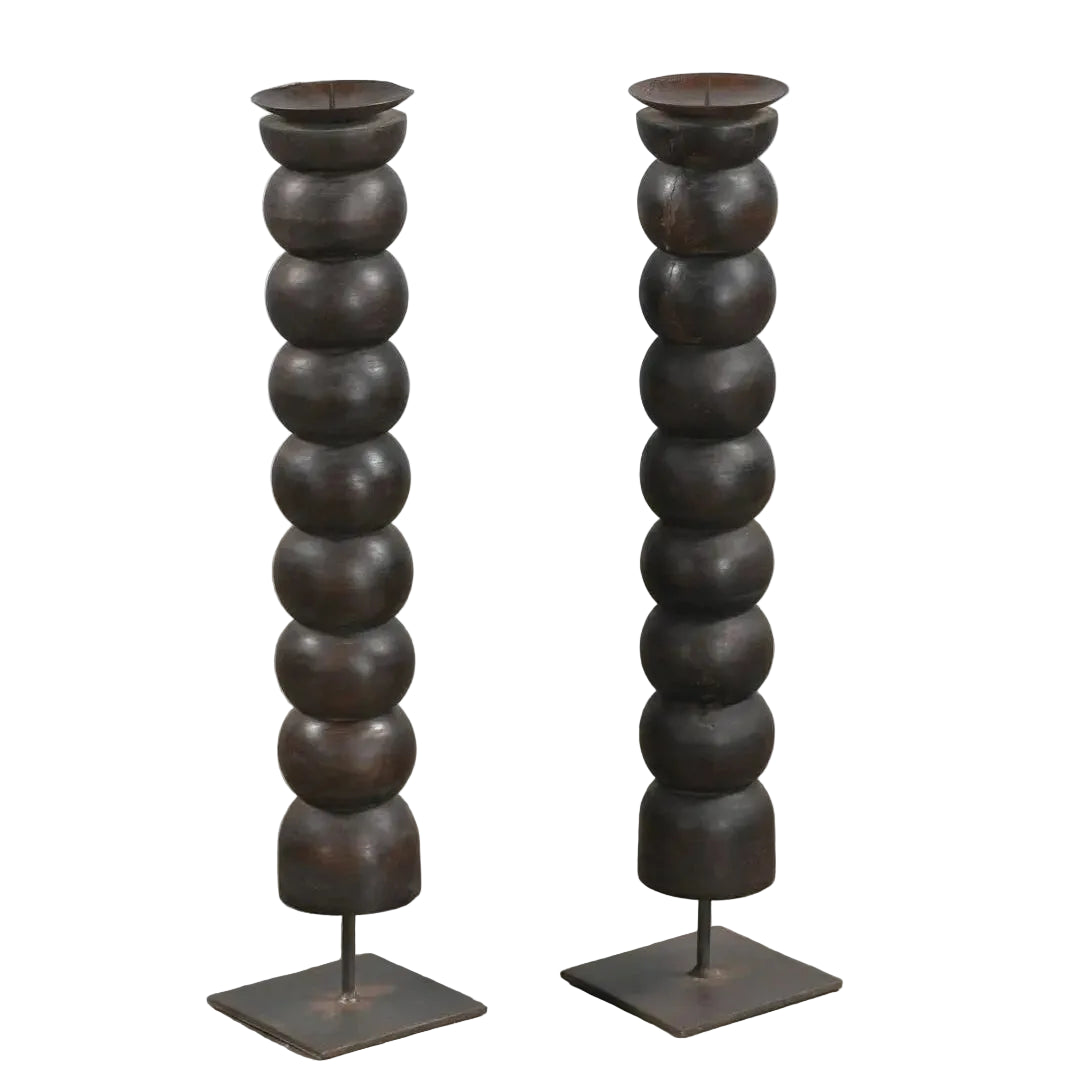 Candelabro vintage de madera marrón | M