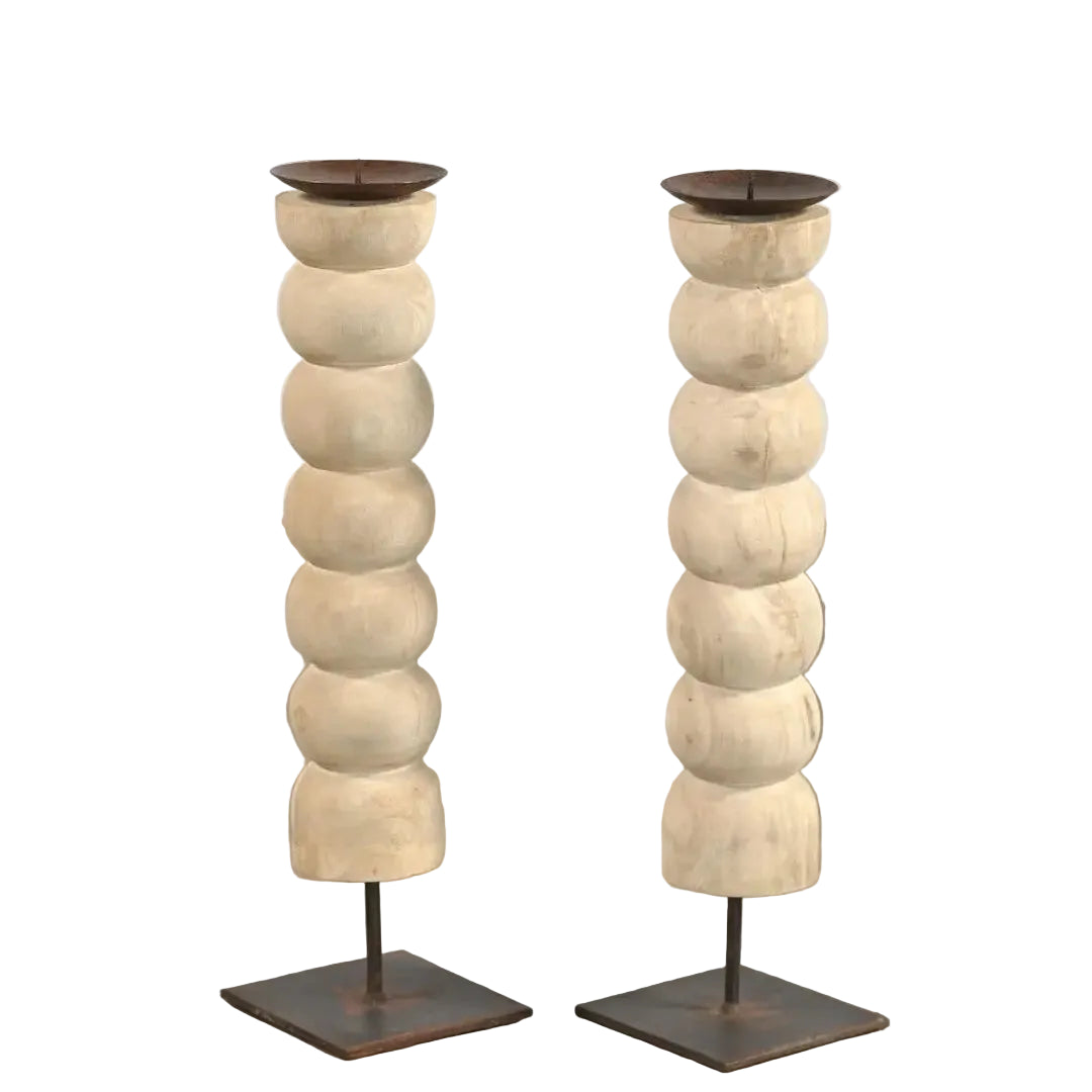Candelabro vintage de madera blanqueada | S