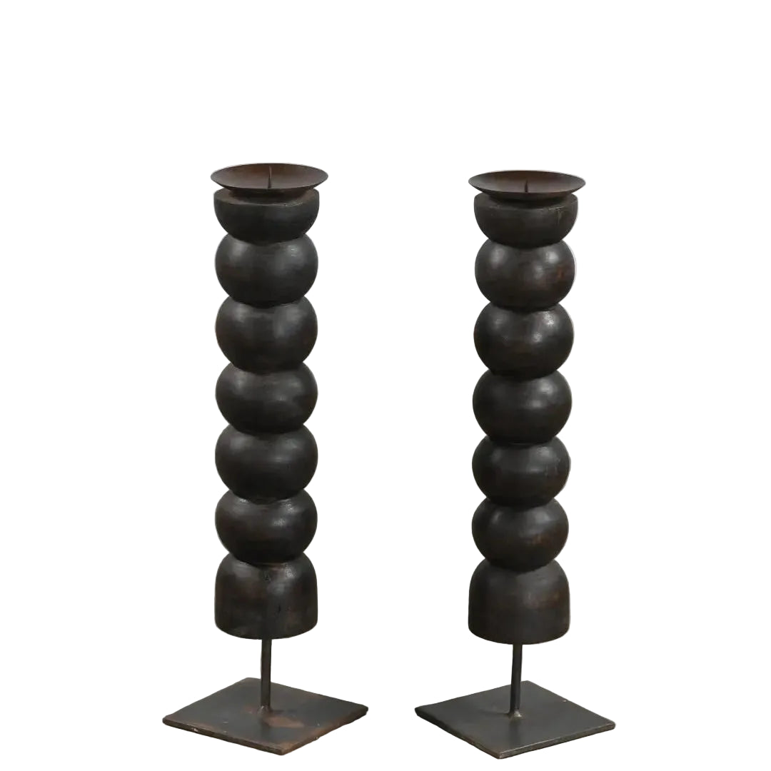 Candelabro vintage de madera marrón | S