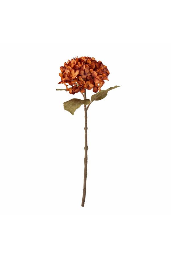 Tallo de hortensia, naranja, flores artificiales. 15 cm de diámetro x 46 cm de alto.