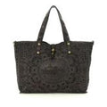 Bolso de compras "Bella" en piel de vacuno teñida en prenda con cachemira láser.Negro.
