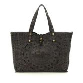 Bolso de compras "Bella" en piel de vacuno teñida en prenda con cachemira láser.Negro.