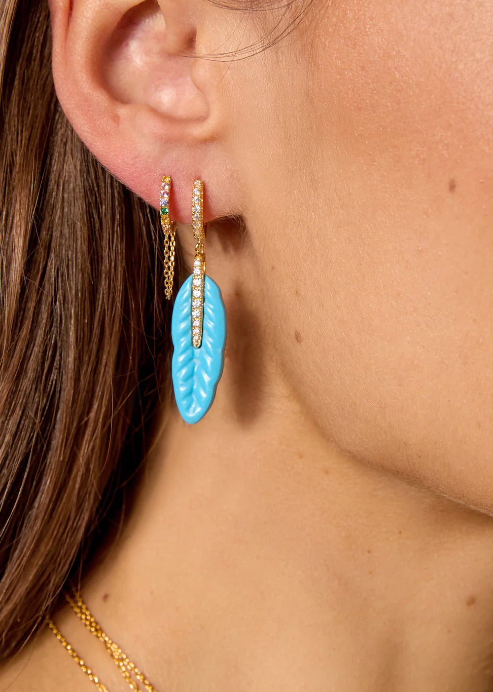 Pendiente Turquoise Plume de oro