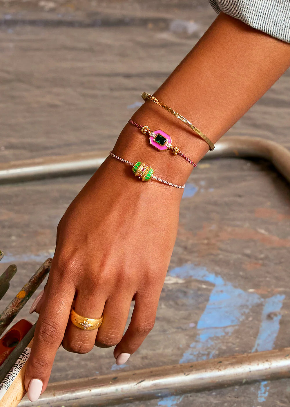 Pulsera Fuchsia Art Deco de oro
